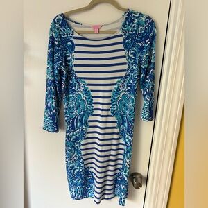Lilly Pulitzer Dress - size small- blue and white long sleeve